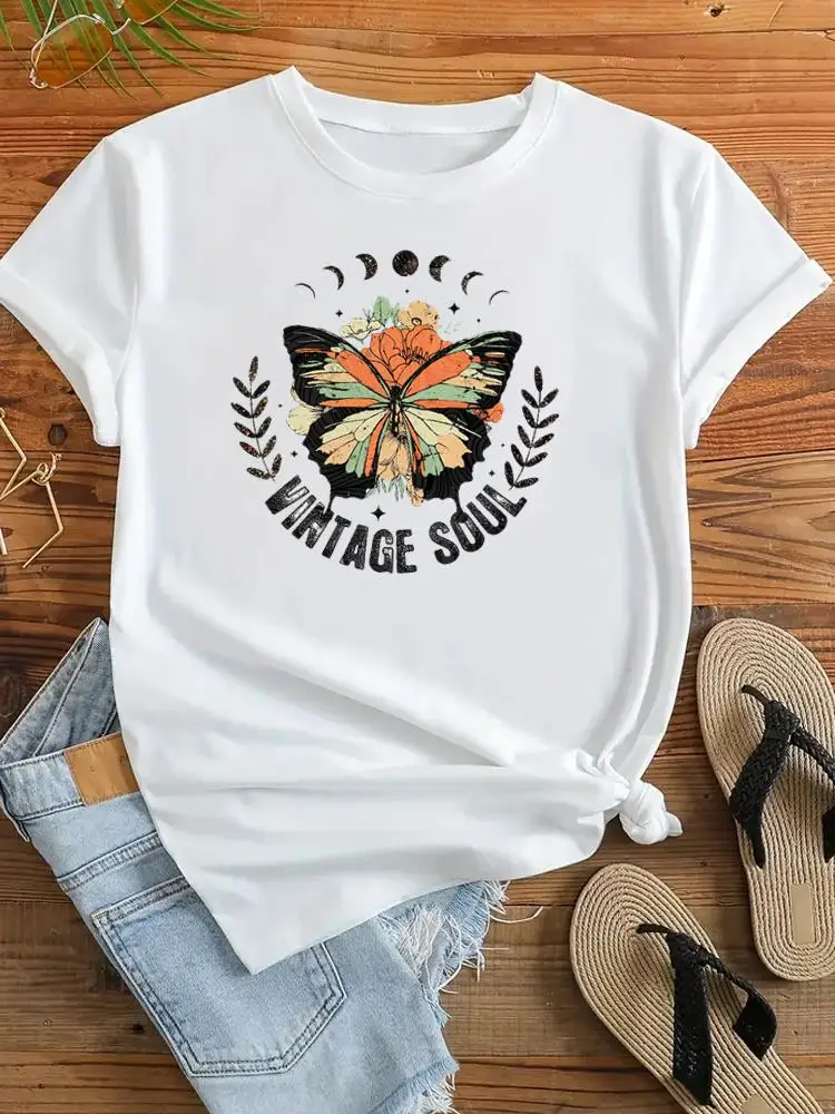 

Vintage Butterfly Style Cute Fashion T Shirt Short Sleeve Graphic T-shirt Women Female Clothes Print Top Ladies Clothing Tee