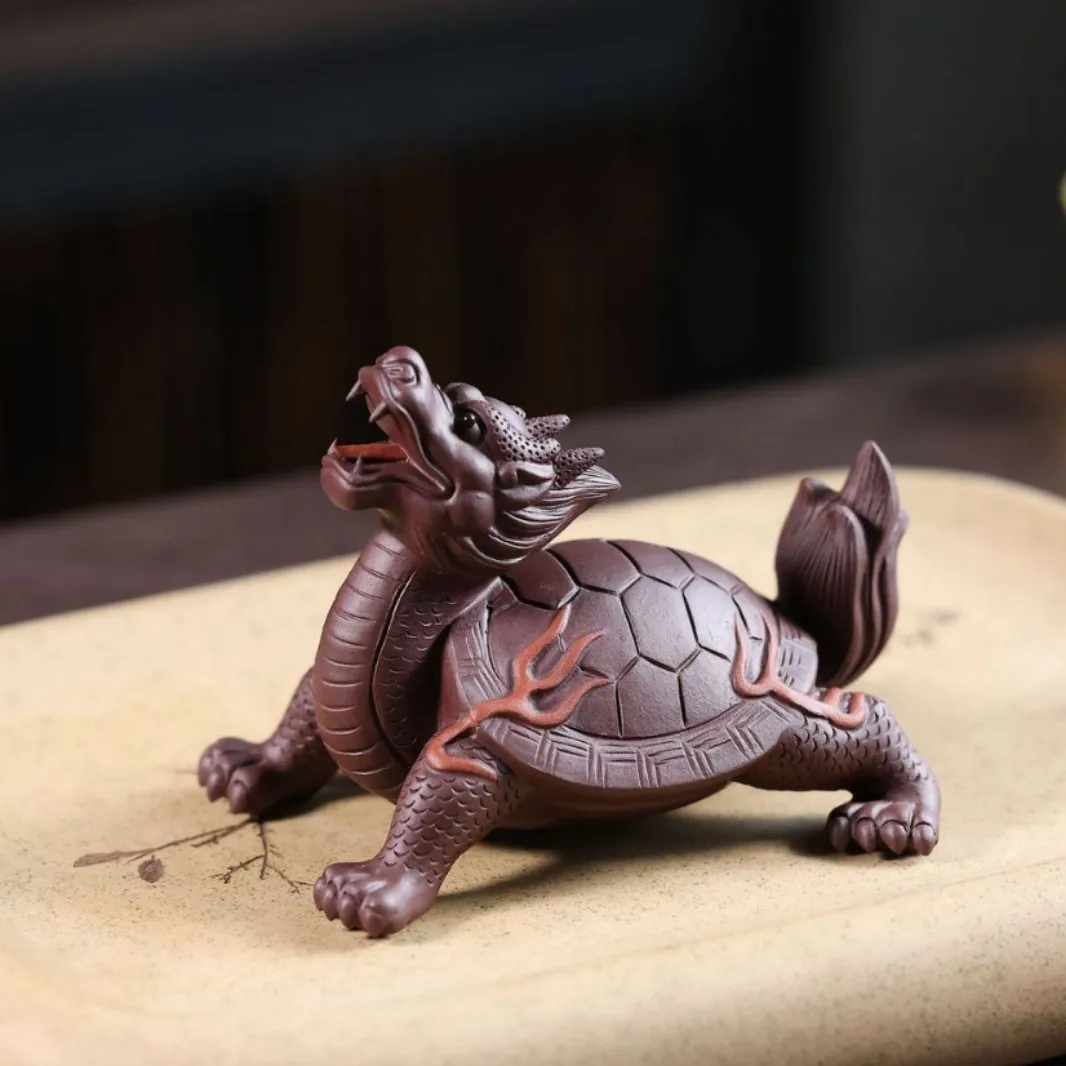 Purple Clay Fortune Dragon Turtle Ornament For Home And Office Desktop, Entryway, Chinese-Style Living Room, Tea Ceremony Table