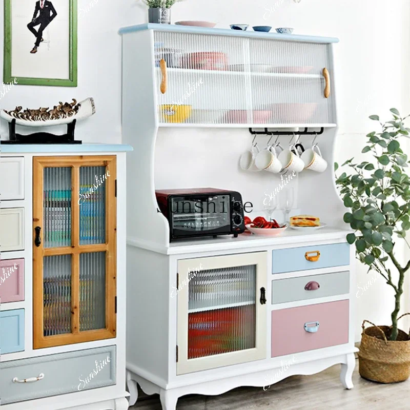 

American multi-functional kitchen locker Nordic solid wood integrated wall simple tea cabinetYY