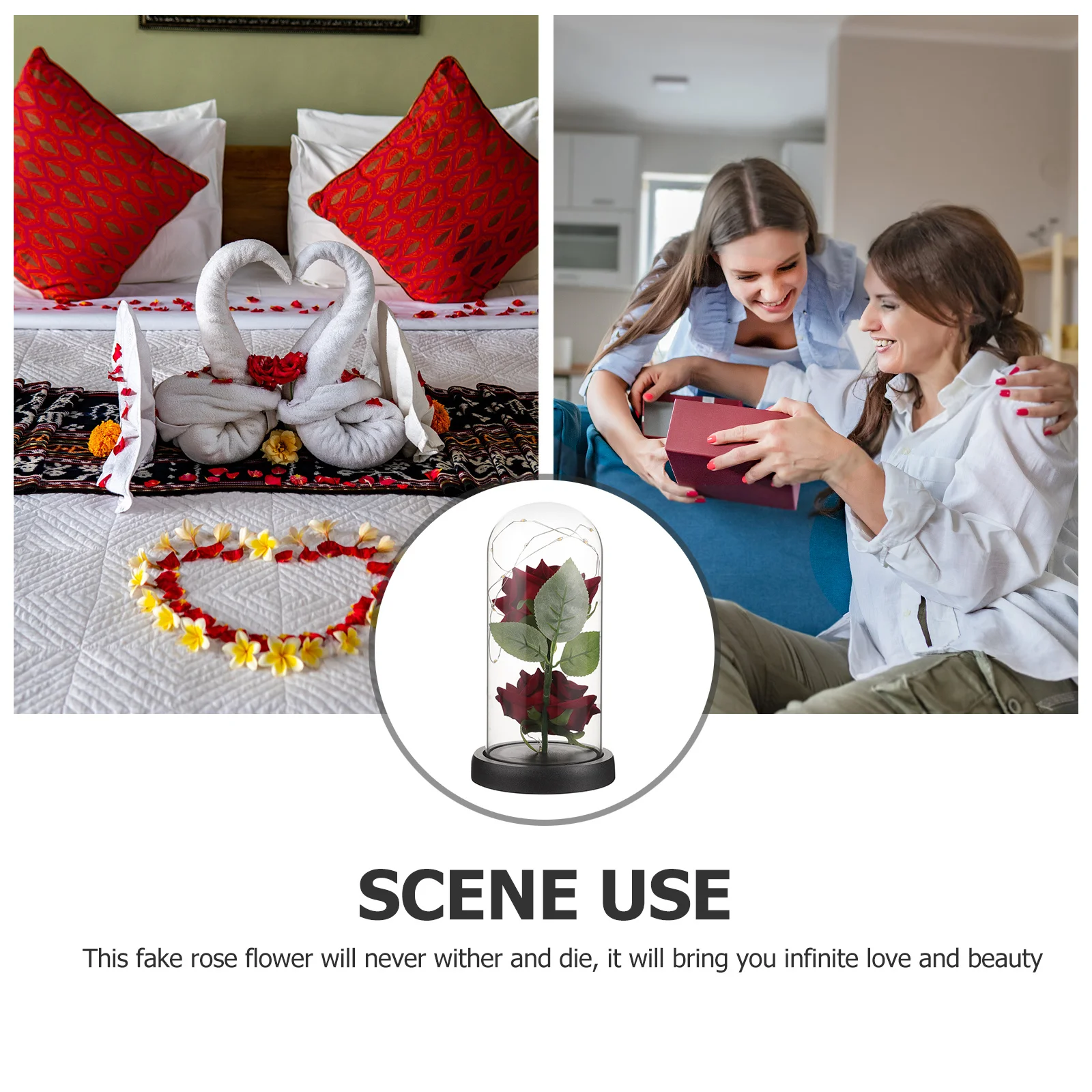 

Glass Rose Flower with Illuminated String Light Elegant Decoration for Birthday Anniversary Celebration Gift Idea