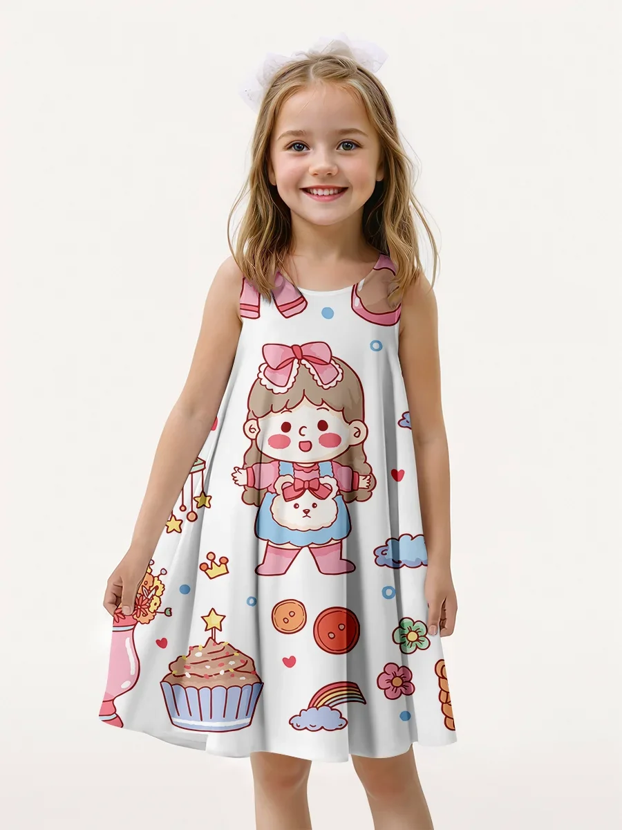 Summer Cute Girls Cat 3D Print Dresses Kids Girl Sleeveless Princess Dress Tank encanto Dress Girls Children Sweet Baby