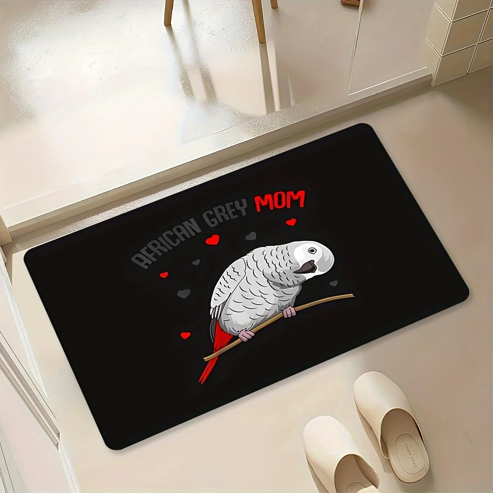 African Grey Parrot Welcome Doormat, Exotic Bird Theme Non-Slip Floor Rug, Washable Decorative Mat for Home and Office