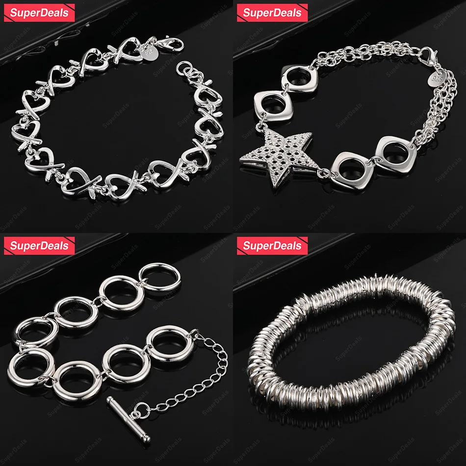 

SuperDeals 925 Sterling Silver Heart Star Multi-Circle Bracelet For Women Romantic Engagement Party Fine Jewelry Accessories