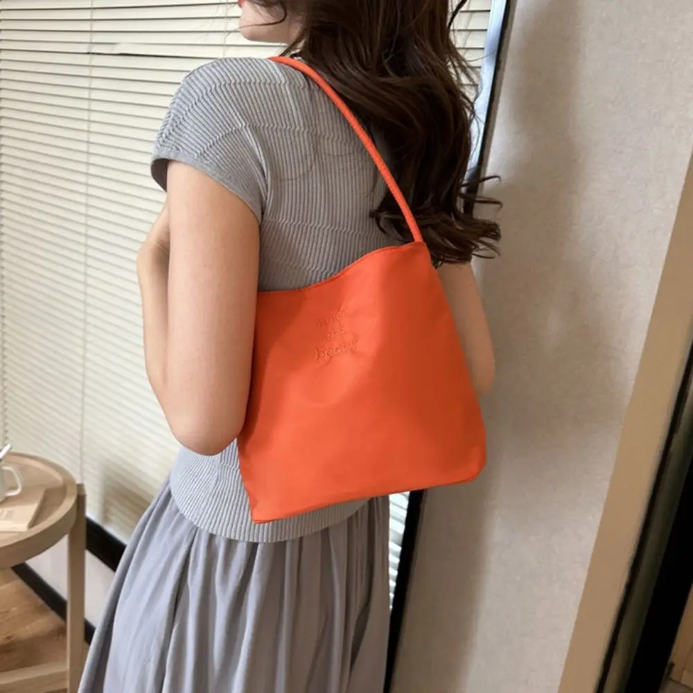 Embroidered Letters Tote Bags Minimalist Oxford High-capacity Single Shoulder Bag Crossbody Solid Color Underarm Handbag Female