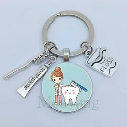 새로운 도착 치과 의사 치과 키 체인 선물 치과 보조 치과 치료 유리 키 체인 귀여운 칫솔 치약 액세서리