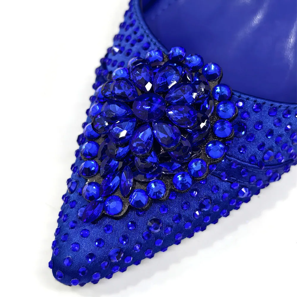 Venus Chan Blaue Strassbesetzte Bequeme High-Heel-Schuhe und Tasche im Modestil mit spitzer Zehenpartie für Damen oder als Pendler-Schuhe – Detail 11