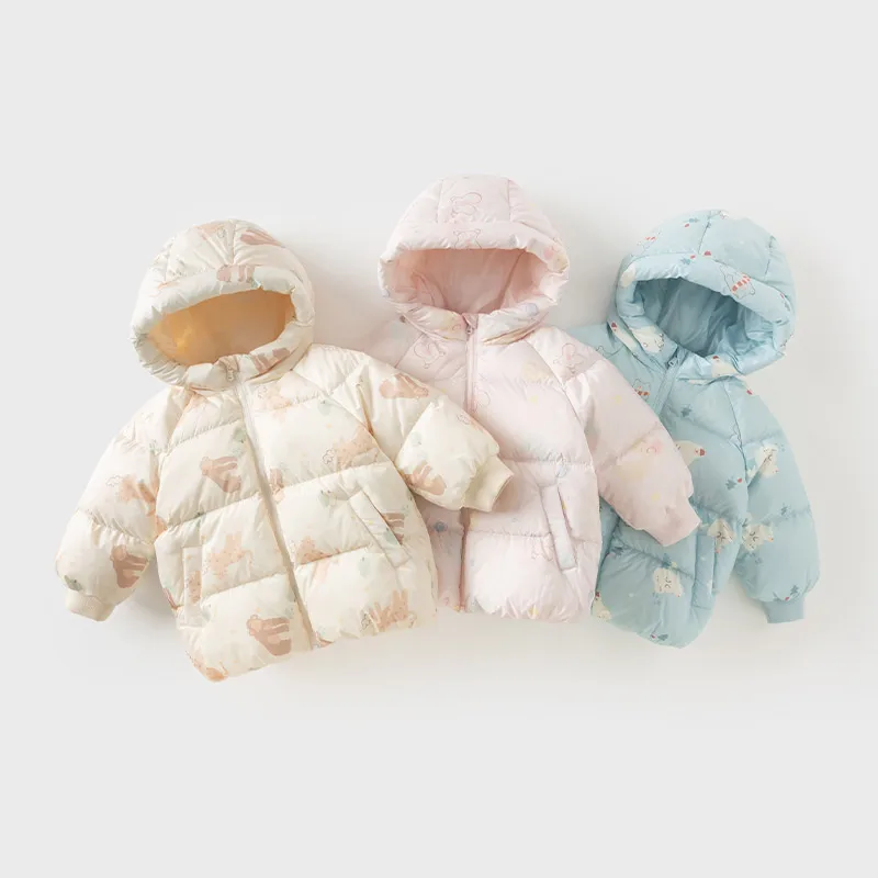 Dave Bella 2024 Winter White Duck Down Thickened Warm Clothing Fashion Print Boys and Girls Hooded Jacket DB4242515