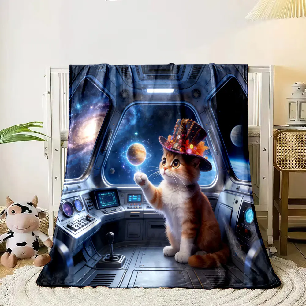 Multi-Sizes Cute Tabby Cat Print Blanket Flannel Soft Comfort Home Travel Blanket Kids Warm Blanket Picnic Luxury Gifts