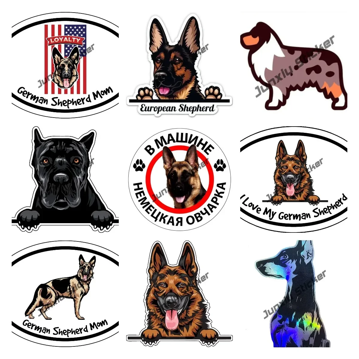

German Shepherd Dad Vinyl Decal Shepherd Dog Breed Bumper Sticker American Flag Loyalty Shepherd Cartoon Car Sticker Accessories
