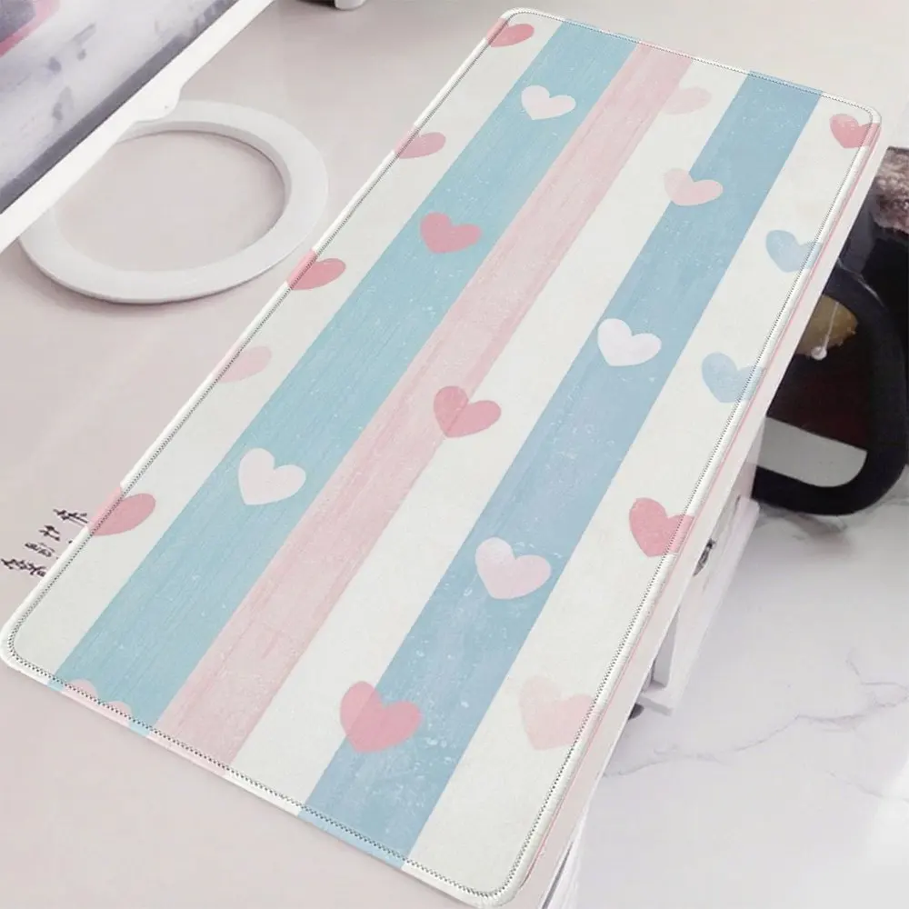 Transgender Pride Heart Striped Desk Mat Extra Large Non-Slip Rubber Gaming Mouse Pad