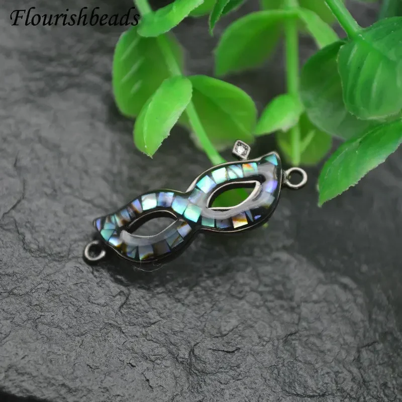 Natural Abalone Shell Phantom of The Opera Unique Shape Two Loops Jewelry Connectors Bracelet Charms Necklace Pendant