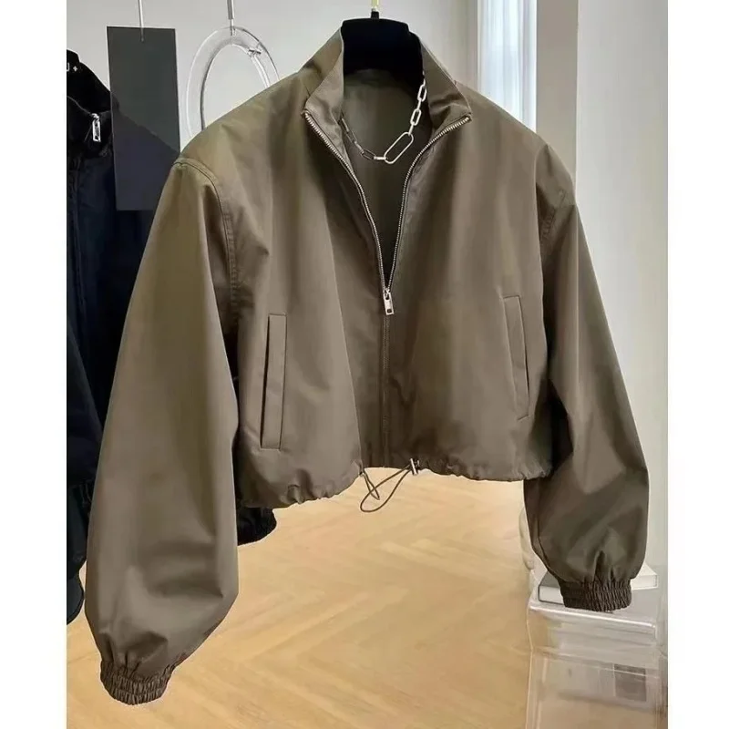 

Шикарные куртки с воротником-стойкой для женщин, элегантная повседневная верхняя одежда на молнии с длинными рукавами, новинка 2025 года, модное темпераментное пальто в корейском стиле