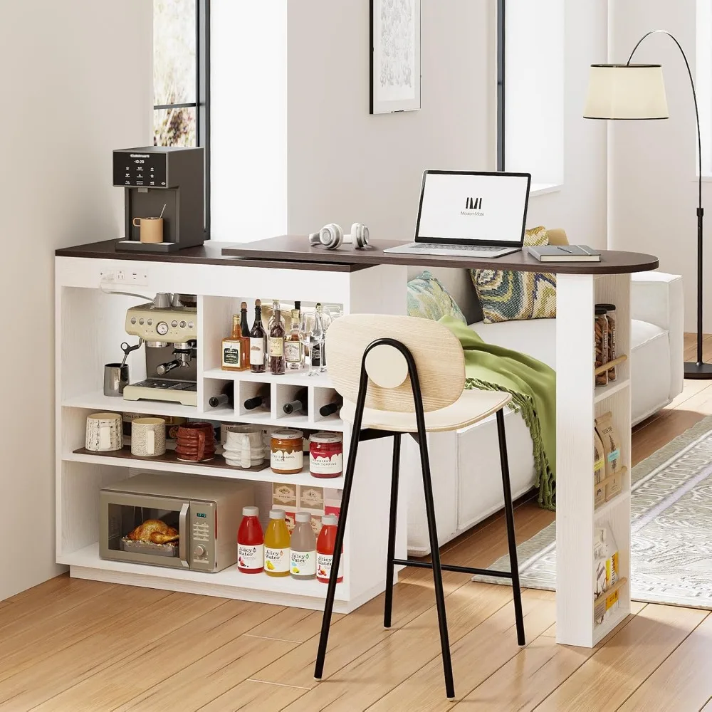 

Барный шкаф с местом для хранения 360° ° Вращающийся домашний барный стол с розеткой можно использовать в качестве барной стойки для завтрака, серванты, небольшого кофе