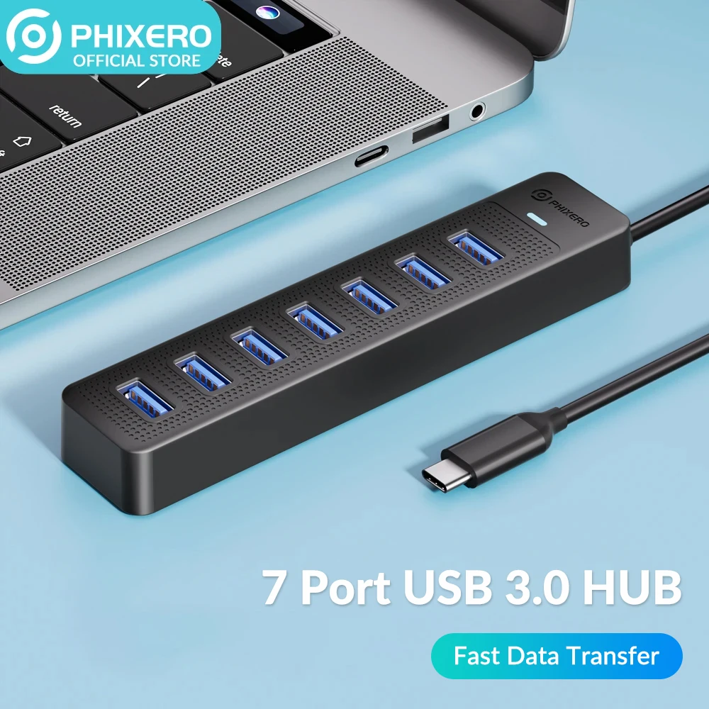 PHIXERO USB 3.0 HUB 7ports Splitter High-Speed Transmission Type C HUB laptop Expansion Computer Computer Accessories