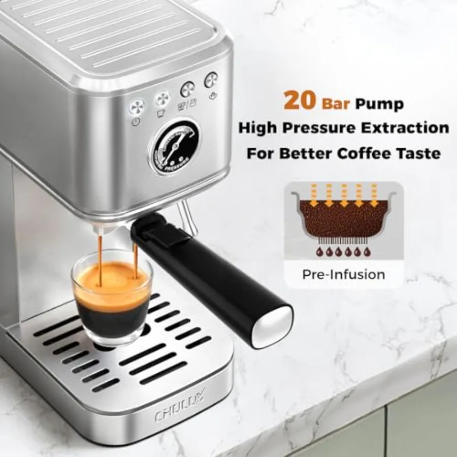 Máquina de café expreso Elite, máquina de café expreso caliente y hielo de 20 Bar con varilla de vapor para Americano Latte Cappuccino, café doméstico versátil S