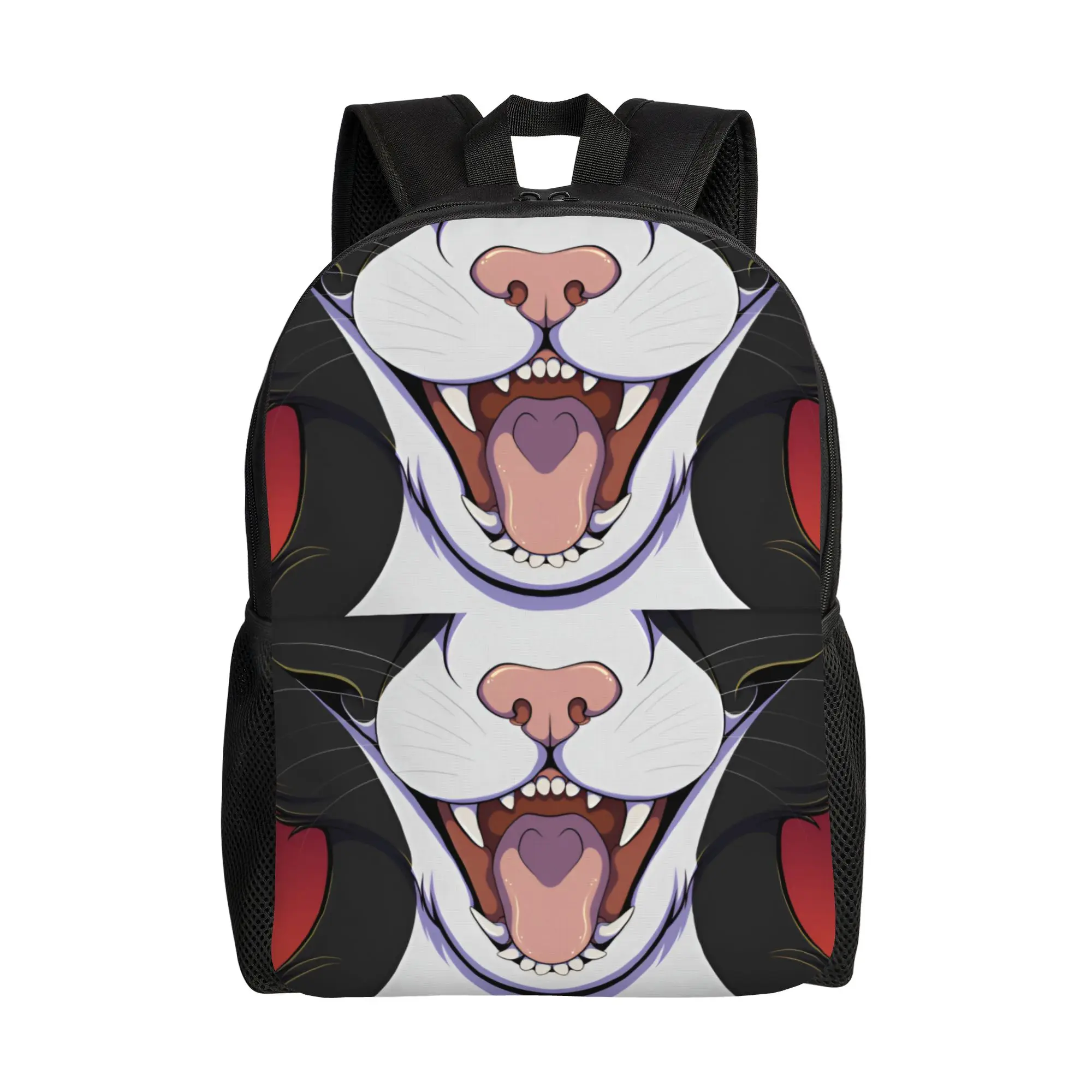 Custom 3D Printing Head Backpacks for Girls Boys Black and White Cat Maw College School Travel Bags Women Men Bookbag