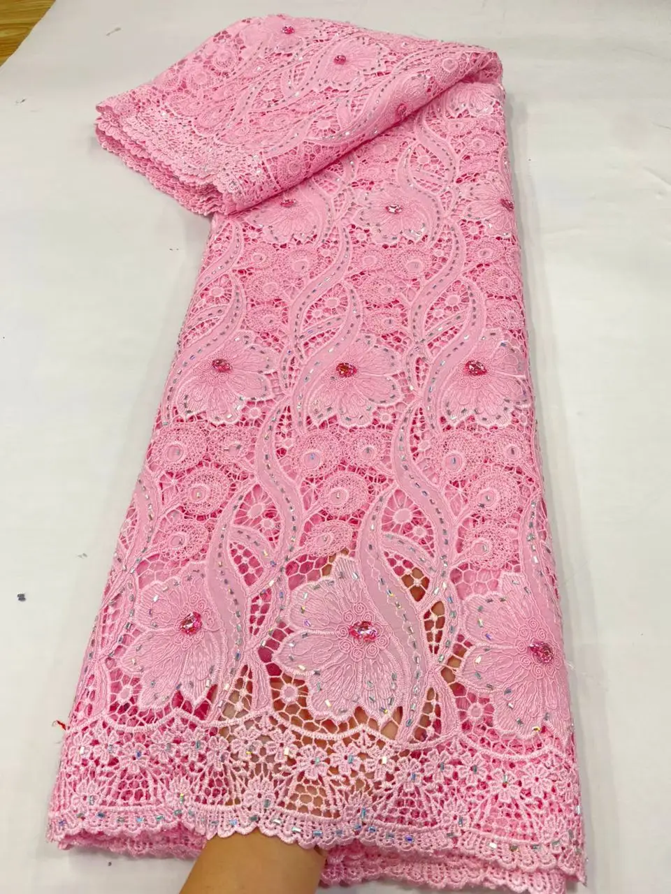 

2025 Africa Nigerian Sequins for Wedding Tulle Lace Fabric Dress Chiffon High Quality Party Guipure Sewing cotton 5Yard XL128