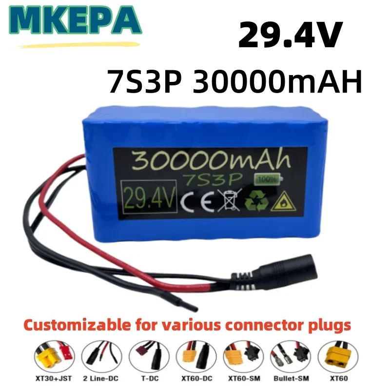 NEW 7S3P 29.4V 30000mAh 18650 Lithium Battery Electric Bicycle Moped electric Li-ion Battery pack and US/EU 29.4V 2A Charge