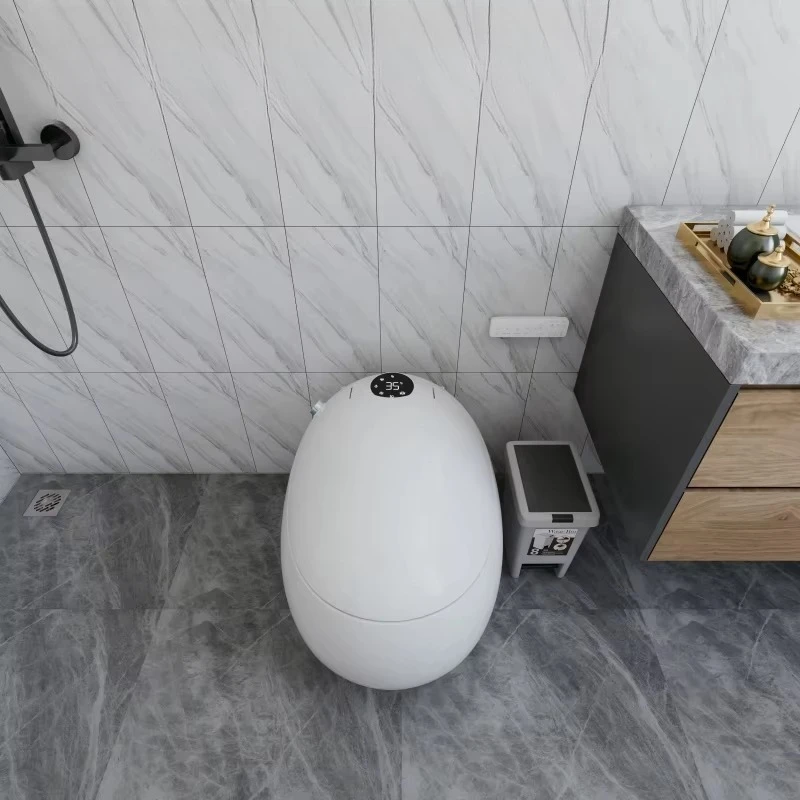 Egg Shape Smart Toilet with Widen Seat Back to Wall Design Floor-Mounted Round Bowl Voice Control Heating Seat Smart Wc Toilet