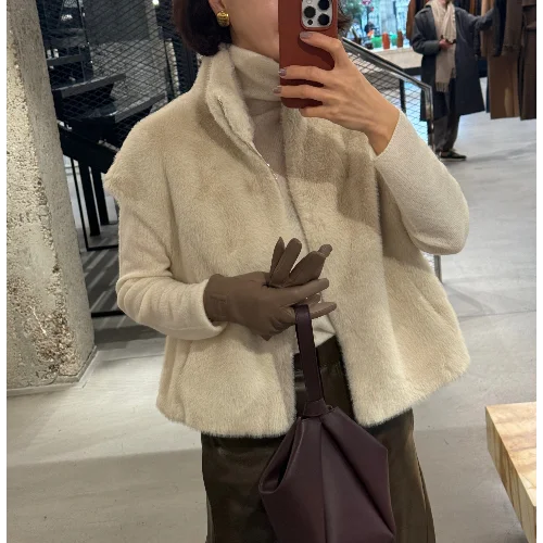 

Экологичный жилет из искусственного меха норки, зимняя верхняя одежда в стиле Dongdaemunins, большие размеры, женская модная элегантная одежда из полиэфирного волокна