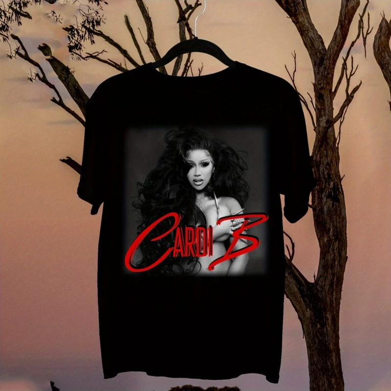 

American Cardi B Pattern Print T-shirt Women's T-shirt Summer New Retro Fashion Men's and Women's Streetwear