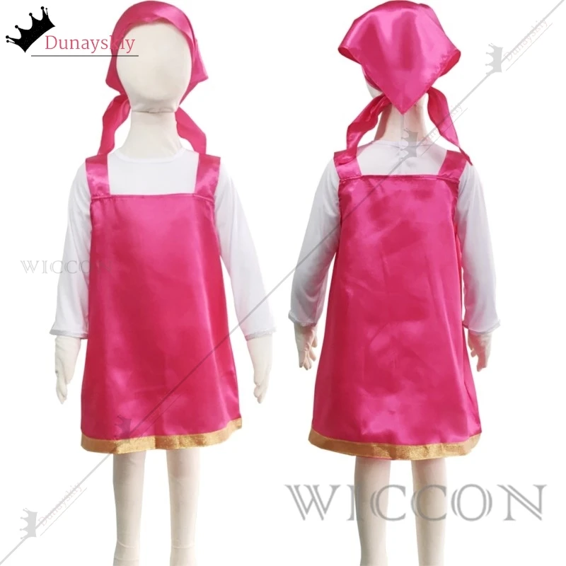 Halloween Masha Cosplay fantasia para meninas, vestidos rosa, camiseta, lenço de cabeça, saia, roupa anime, festa de carnaval
