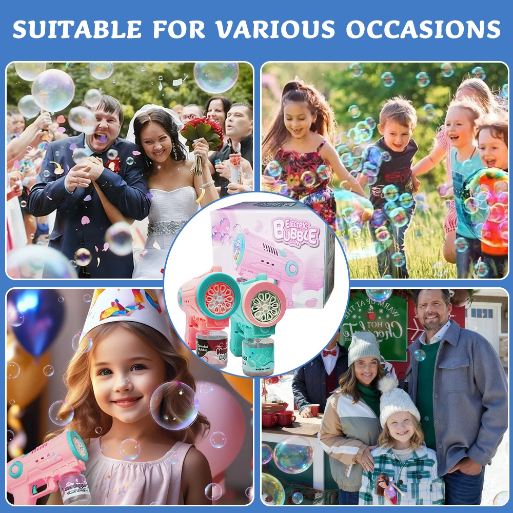 2 paquetes de pistola de burbujas, fabricante automático de burbujas con 10 agujeros/iluminación, juguete para hacer burbujas para niños/mascotas. Regalos para cumpleaños/fiesta/bodas