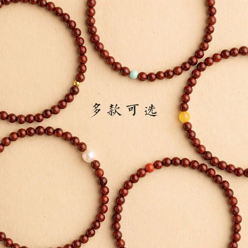 Lobular Red Sandalwood Buddha Beads Hand String Custom Natural Wood Beads Simple Couple Bracelet Transfer Beads