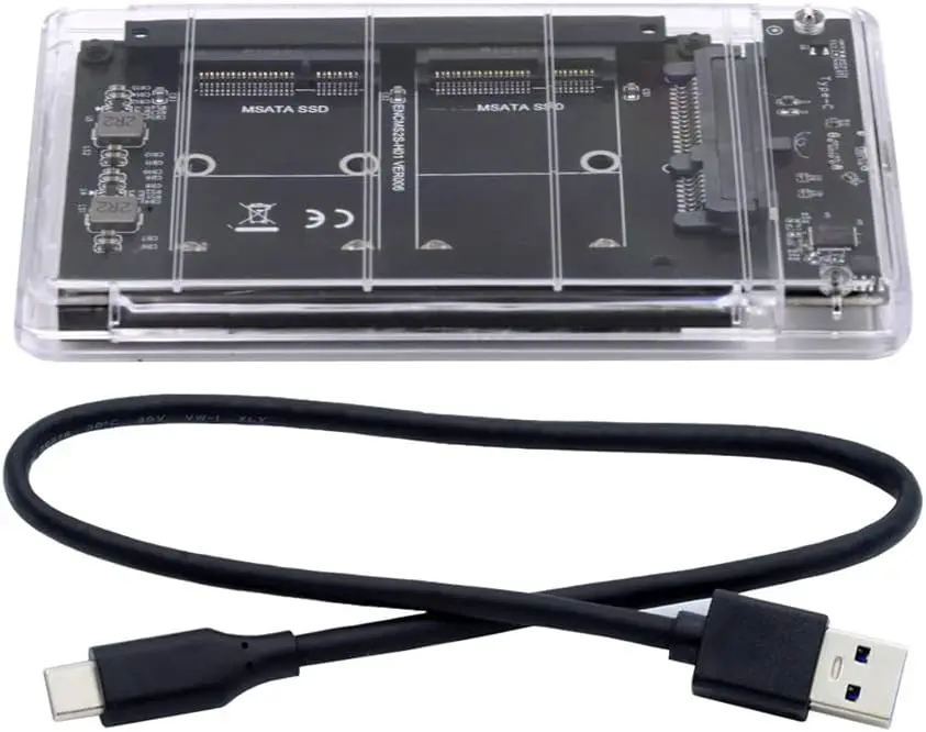 Cartão SSD MSATA Mini-SATA duplo JBOD Raid0 Span Bridge para USB3.0 Tipo-C USB-C Gabinete combinado SATA de 2,5 polegadas