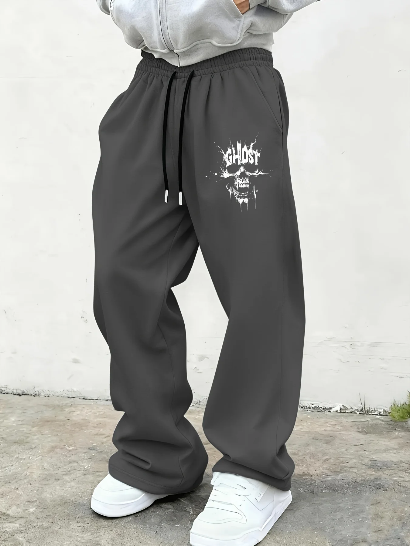 Dark Splatter Skull Straight Sweatpants Men's Letter Print Casual Trousers S-3XL