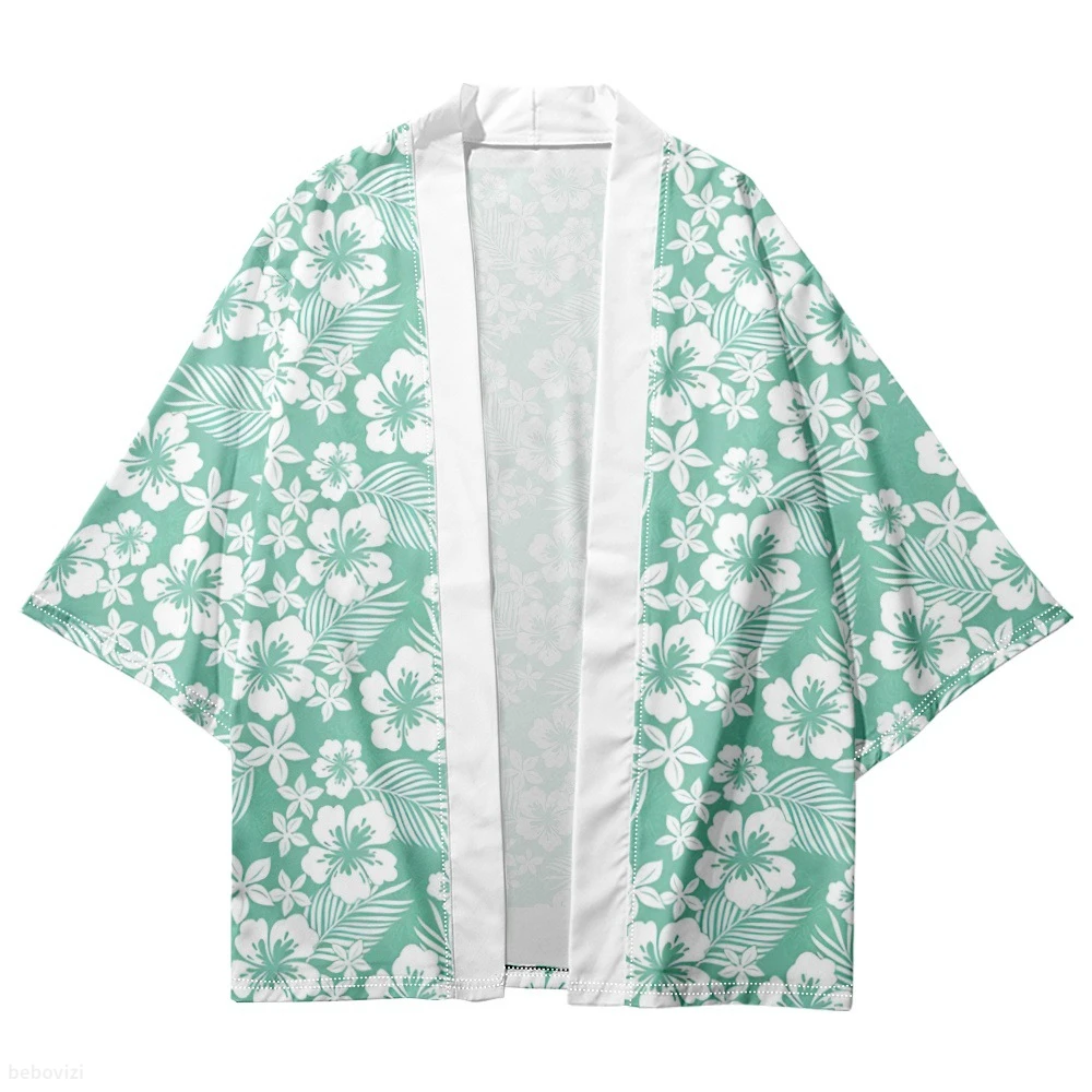 

Plus Size 4XL 5XL 6XL Women Men Flower Print Green Clothing Japanese Traditional Kimono Cardigan for Summer Beach Yukata