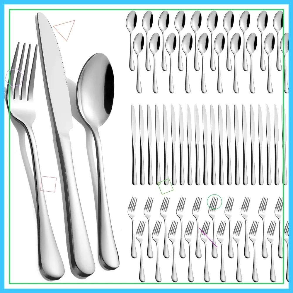 

Набор столовых приборов из нержавеющей стали на 60 предметов для 20 персон, зеркальная полировка, включает вилки, ложки, ножи, можно мыть в посудомоечной машине