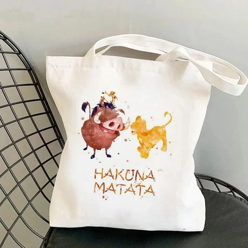 Kawaii Funny Disney The Lion King Tote Bag Canvas Shoulder Bag Eco Hakuna Matata Shopping Bag Women Tote Shopper Bag Female