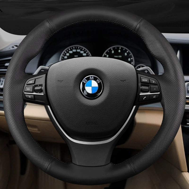 Custom Genuine Leather Car Steering Wheel Braid Cover 100% Fit For BMW F10 2014 520i 528i 730Li 740Li 750Li Car Accessories