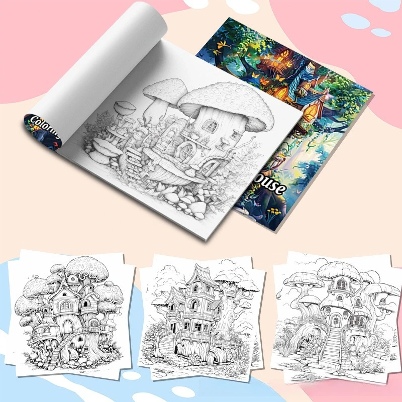New Fantasy Tree House Themed Coloring Book Thick Paper Pencil Graffiti Hand Drawing Fill-in Art Notebook