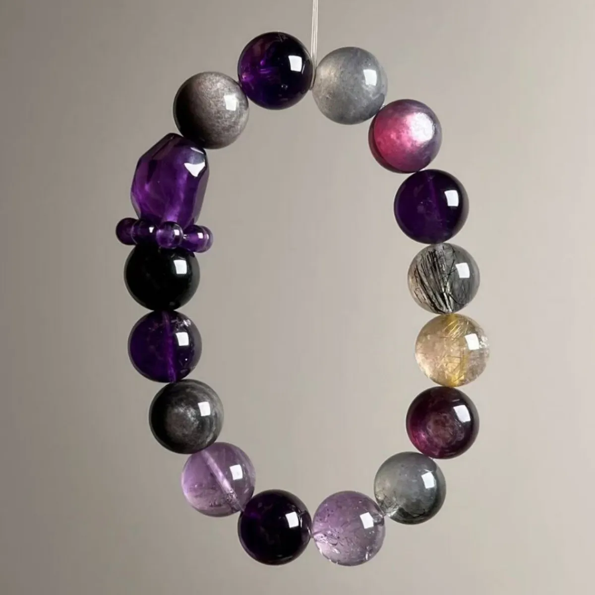 

Natural Duobao Amethyst Bracelet, Nine Purple Fire Crystal Fashion Light Luxury Men's and Women's Bracelets