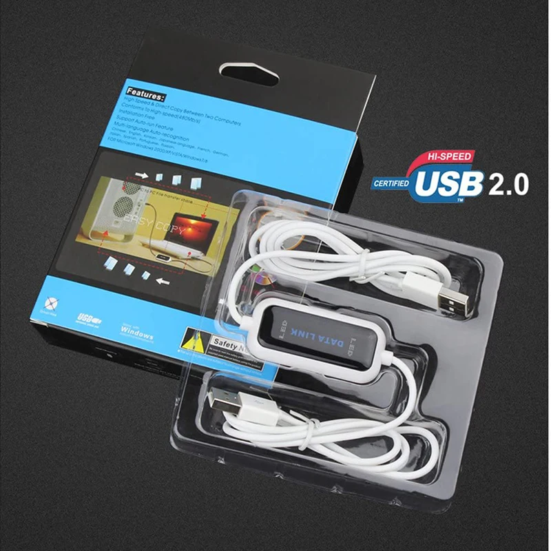 High Speed USB Pc to Pc Online Share Sync Link Net Direct Data File Transfer Bridge LED Cable Easy Copy Between Computers Laptop