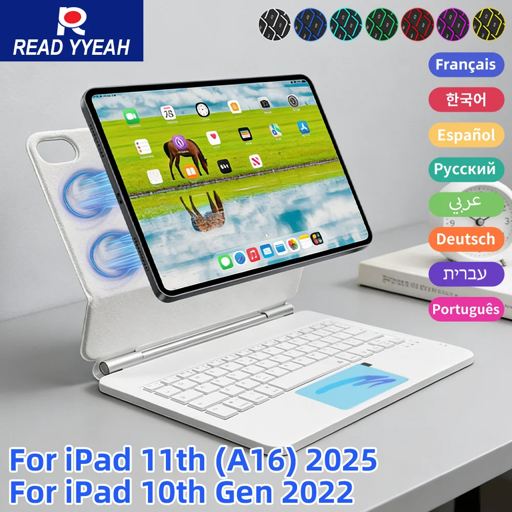 

Magic Magnetic Keyboard For IPad 11th 10th For iPad a16 Case 11 A3354 A3355 A3356 A2696 Smart Magnetic Book Cover Spanish