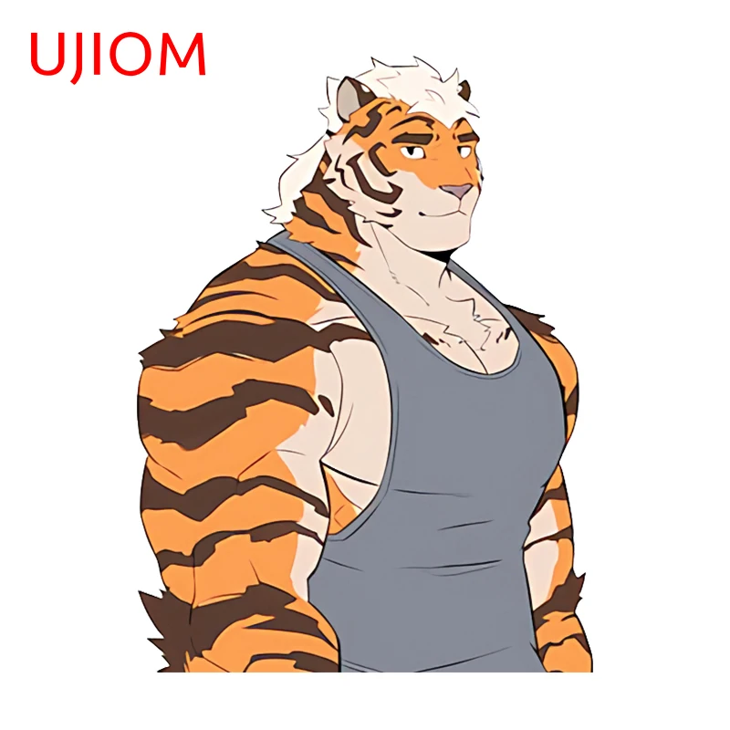 UJIOM 13cm X 9.7cm Creativite Furry Tiger Man Cartoon Wall Stickers Amusing Kids Room Decal Chibi Wallpapers Home Decor