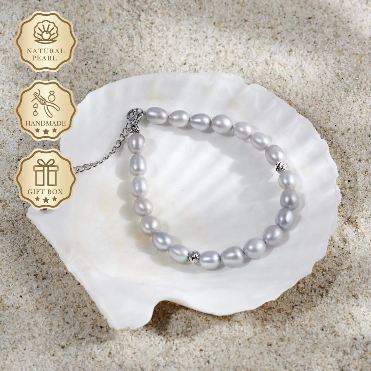 

MYSOYA Gray Rice Freshwater Pearl Bracelet 6–7mm, Gift Box, Ideal Birthday & Anniversary Gift