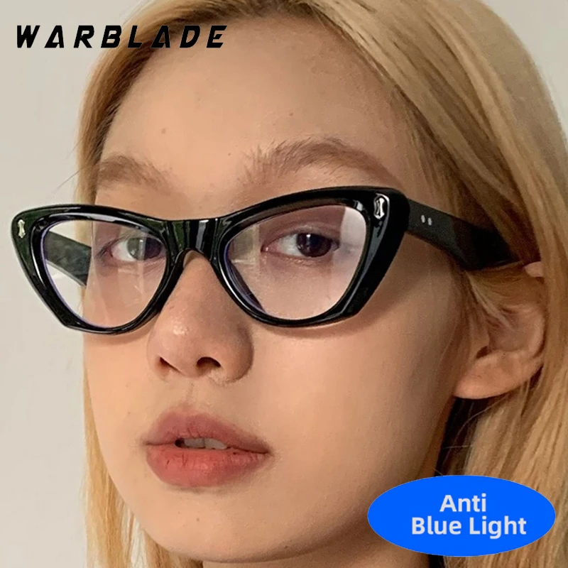 

Trending Rivet Decorate Cat Eye Reading Anti-Blue Light Women Glasses Luxury Designer Brand Men Office Work Optical Eyeglasses