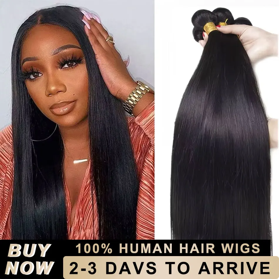 Extensions de cheveux humains brésiliens vierges non traités Remy Raw, mèches droites de 30 à 32 pouces, 16A, pour femmes