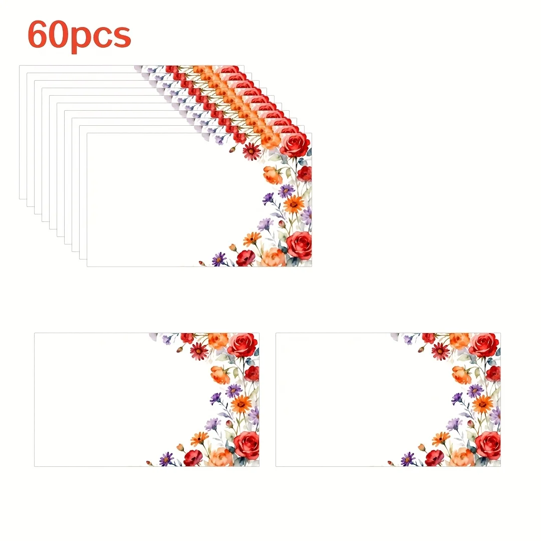 60pcs Watercolor Flower Blank Message Cards, Mini Blessing Cards, Emotional Healing Cards, Gentle Encouragement Cards