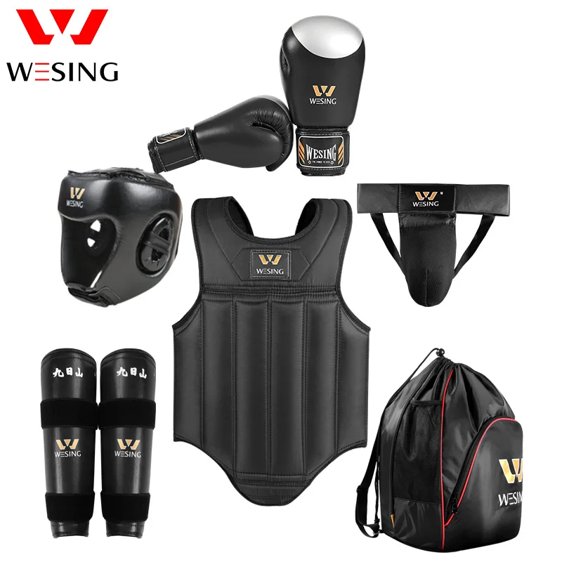 

Wesing Wushu Sanda Kickboxing Protection 6 pcs Set Gear Boxing Sand Chest Head Protective Gear