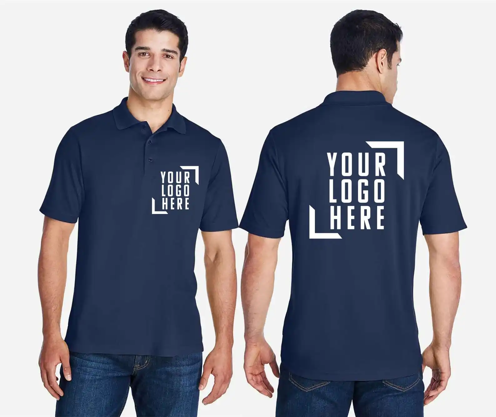 Custom Business Logo Polo Shirt Personalized Text Slogan Here Front and Back Design Shirts Team