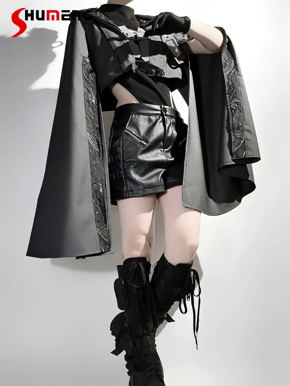 

Dark Black Gothic Costume Women New Sweet Cool Fashion Y2k Long Sleeve Jacket Top Shorts Suit Vintage Cosplay Matching Sets