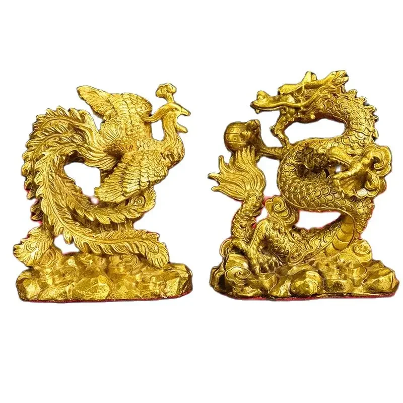 Wholesale precision copperware with bottom Han Long Han Phoenix ornaments, brass dragon and phoenix home furnishings, office de