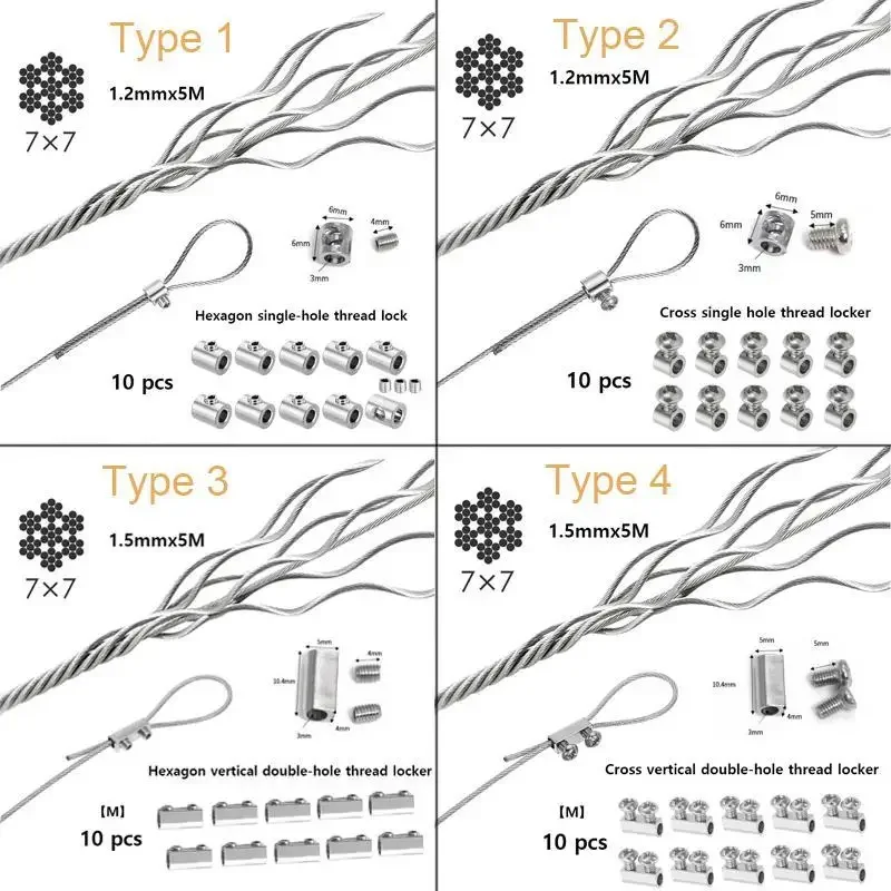 5meters Stainles Steel Wire Rope Buckles Adjustable Telescopic Single/Double Hole Thread Locker Tightens DIY Hanging Accessories