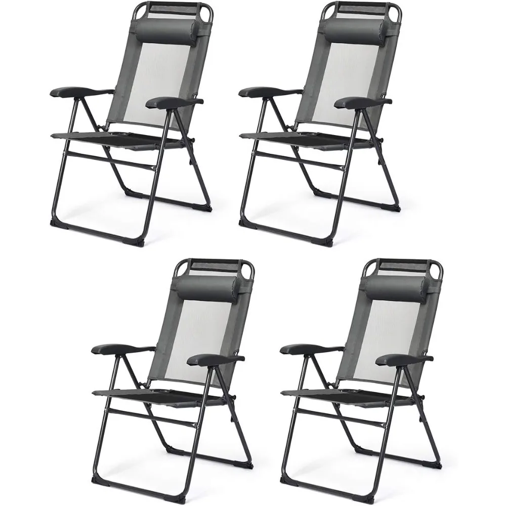 

Set of 4 Patio Dining Chairs, Folding Lounge Chairs, Headrest, 300 Lbs Capacity, Outdoor Portable Chairs with Metal Frame