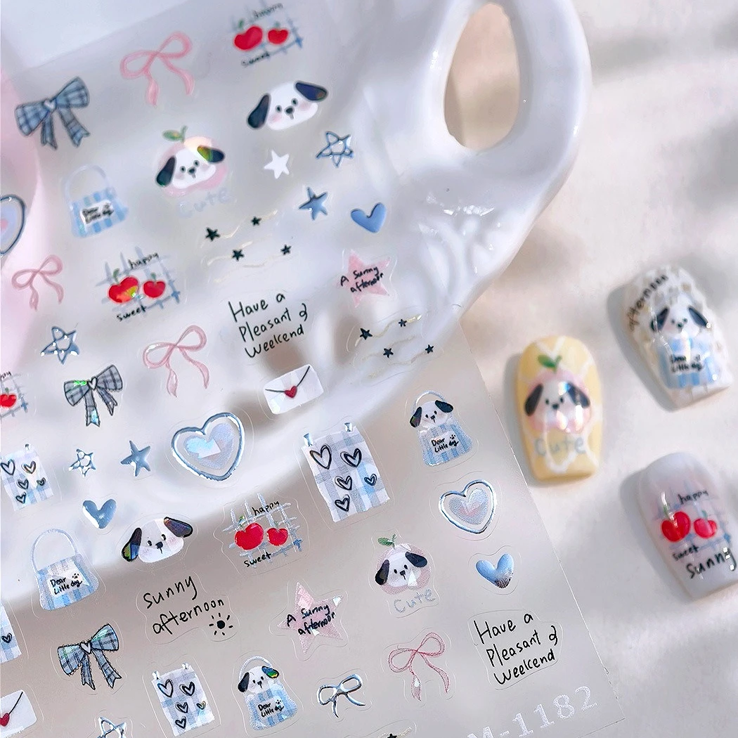 

Bowknot Dog Star Love Heart Envelope Bag Umbrella Button Cat Bear Apple Cake Rabbit Flower Duck Clock Nail Art Stickers Decals